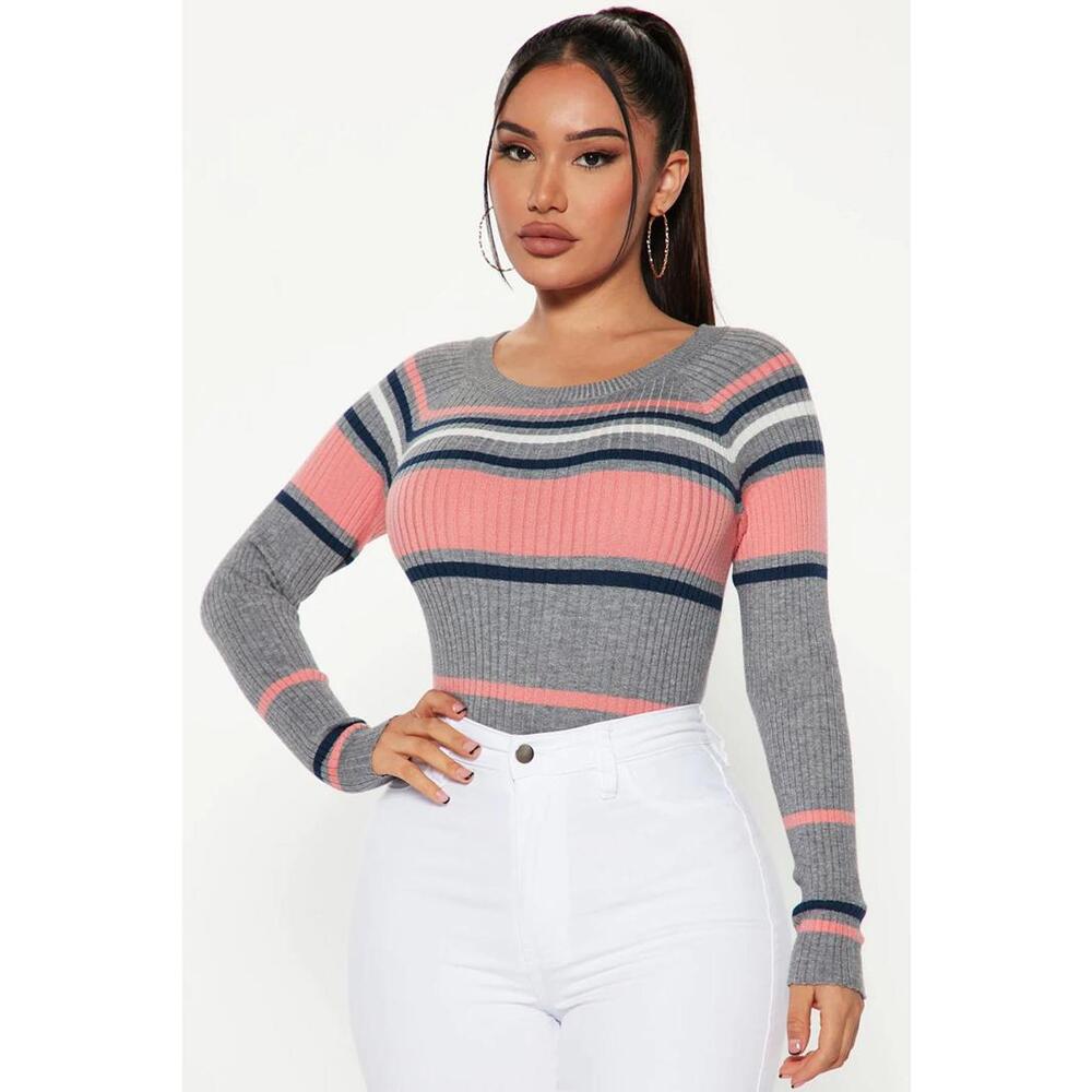 Stripes For Days Sweater - Heather Grey